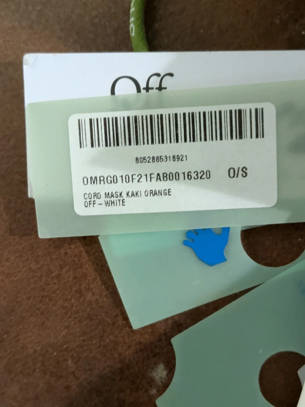 Off-White Nwt Olive Green Mask with Orange Arrow Motif